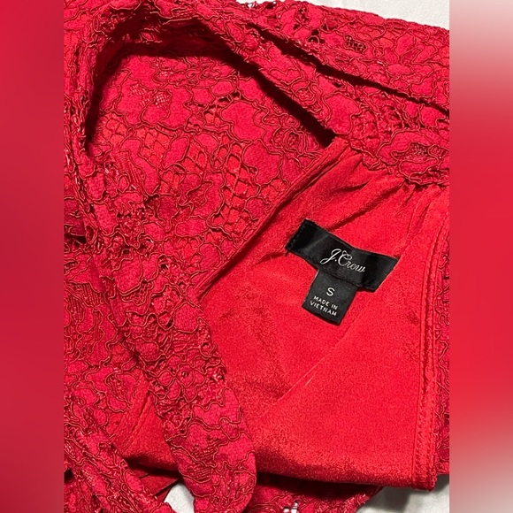 J.Crew Tie Neck Top In Lace AG853 holiday red size S - Picture 6 of 10